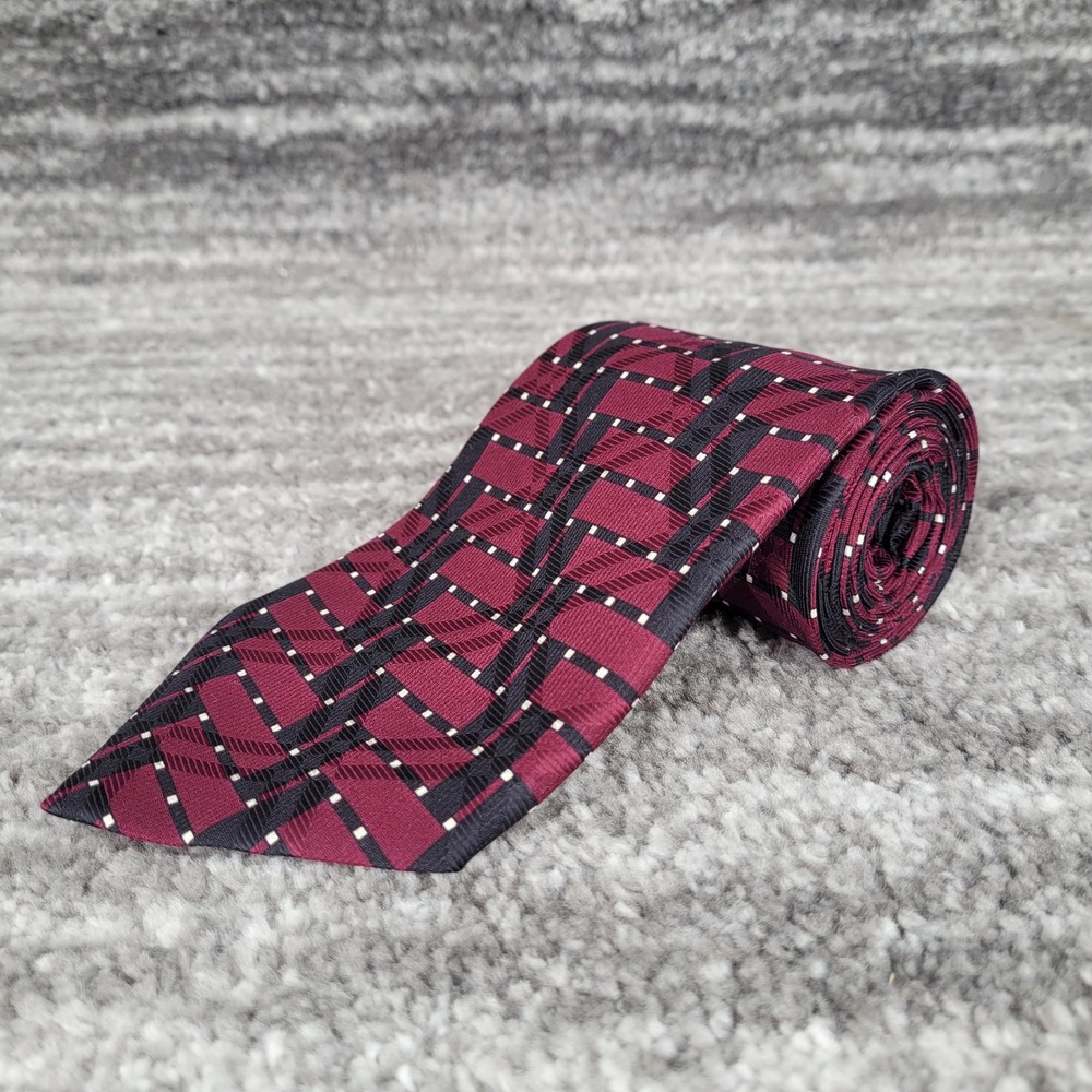 Robert Talbott Studio Michael David Vintage Silk Tie Burgundy Black Geometric